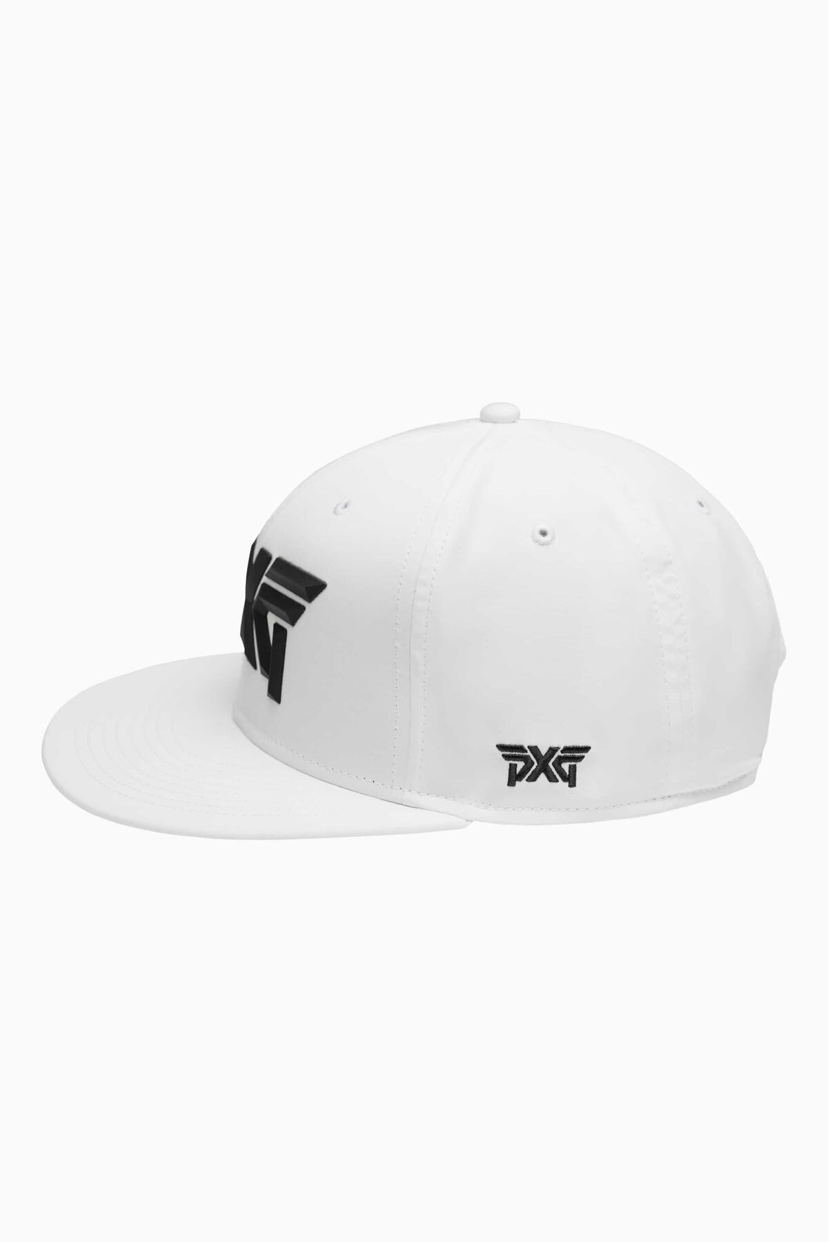 Faceted Large 6 Panel Structured Flat Bill Cap White